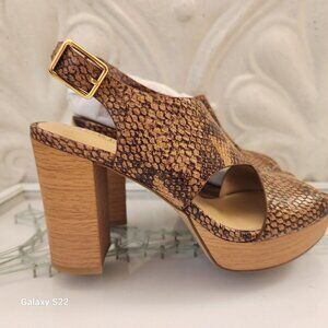 Ralph Lauren Leather " Feona" Embossed Python Heeled Sandals. NIB. Size 6